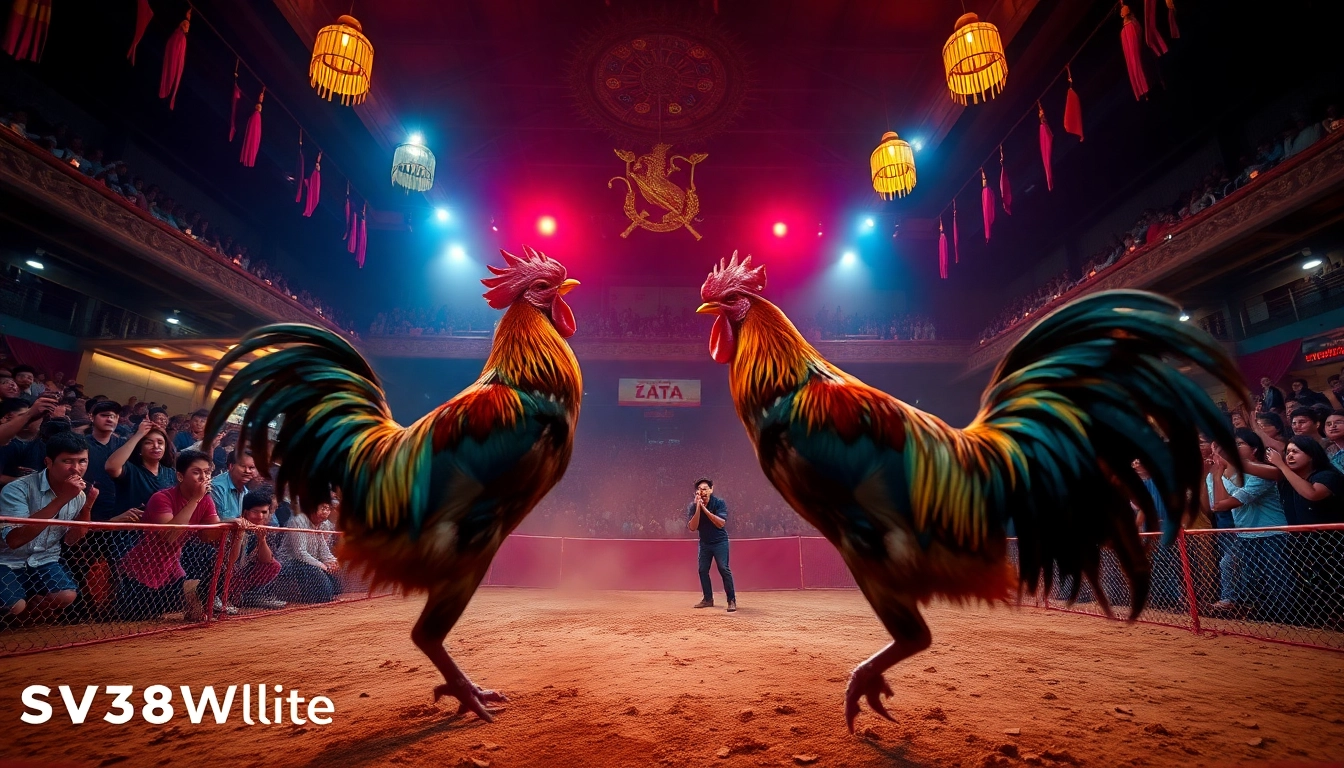 Experience thrilling live cockfighting action at sv368win.live with vibrant colors and dynamic atmosphere.