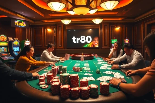 Engaging scene at a poker table showcasing the tr88 link with vibrant casino elements.