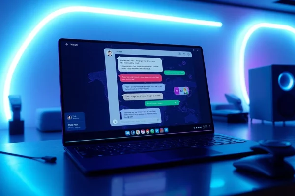 Engaging NSFW chat bot interface with futuristic technology in a relaxed setting