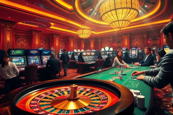 Experience the vibrant atmosphere of ee88win.net with dynamic casino visuals showcasing roulette, poker chips, and slot games.