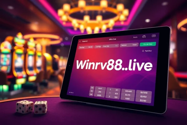 Vibrant online betting scene showcasing winvn88.live with a sleek tablet interface and casino elements.
