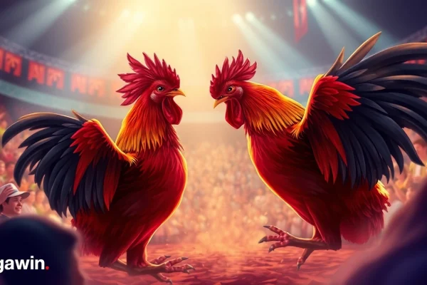 Exciting live cockfighting action at dagawin.live, showcasing vibrant digital gambling.